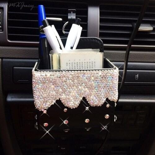 Car Air Outlet Hanging Storage Box Storage Bag Bling Rhinestone Holder