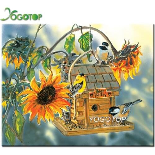 Full Set Diamond Painting Sunflower and birds house Diamond Embroidery Cross Stitch Flower Diy Diamond Mosaic Rhinestones YY2830