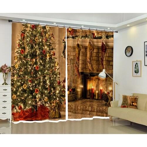 Christmas Window Curtains 3D Blackout for Living Room Bedroom Hotel Office Drapes Cortinas Rideaux Customized size pillowcase