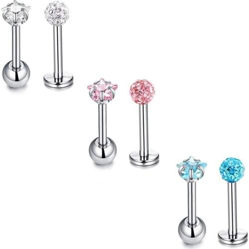 Ear Tragus Studs 16G CZ Heart Star Shaped Studs Cartilage Helix Daith Conch Stud Earrings Monroe Lip Piercing Bar Length