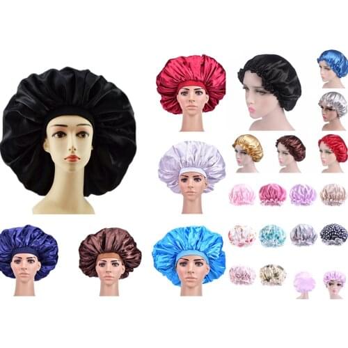 1pcs Long Hair Care Adjust Solid Satin Bonnet Hair Styling Cap Women Night Sleep Hat Silk Head Wrap Shower Cap Hair Styling Tool