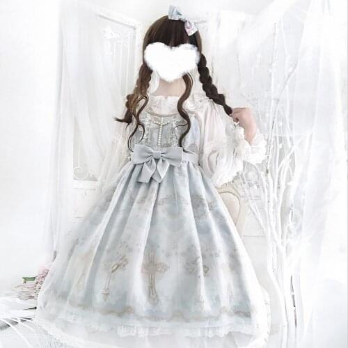 Old cross pattern JSK camisole dress Lolita lace bow lolita dress