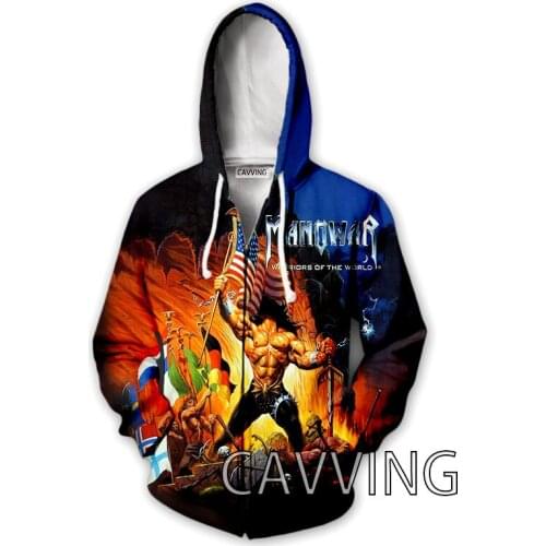 New Fashion 3D Print Manowar Band Zipper Hoodies Zip Up Hooded Sweatshirts Harajuku Hoodie Hip Hop Sweatshirts
