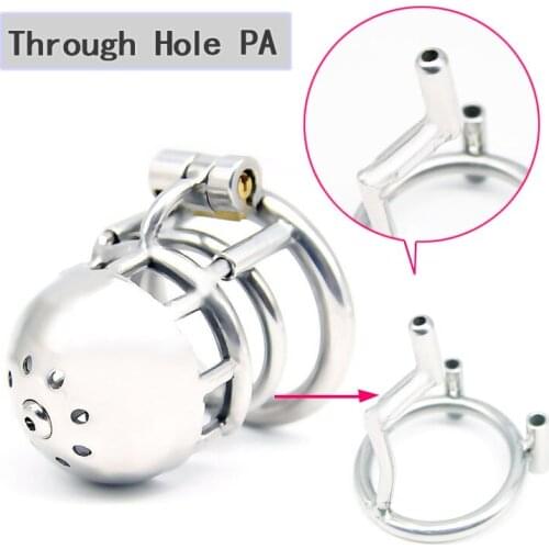 Penis Exercise Training 316 Stainless Steel Male Through Hole PA Chastity Device Penis Ring Cock Cage Adult Sex Toys "Bridge"-03