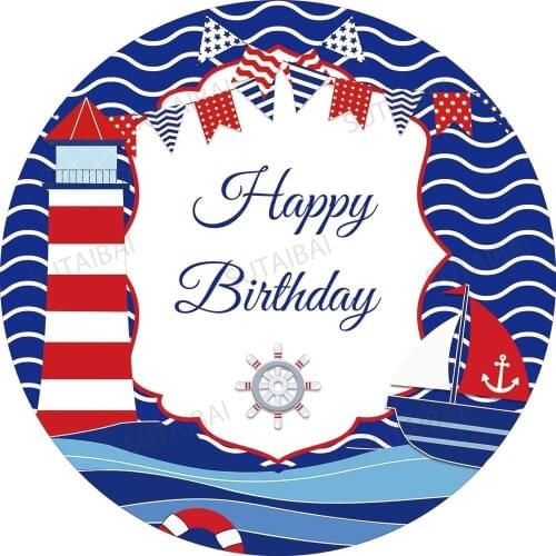 Navy Sea Ship Round Background Circle Backdrop Covers Happy Birthday Party Decoration Wallpaper Background Photography Studio