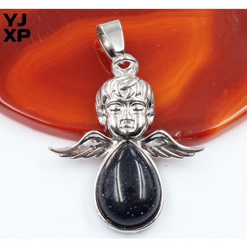 YJXP Classic Silver Plated Water Drop Blue Sand Stone Cute Angel Pendant For Gift Jewelry