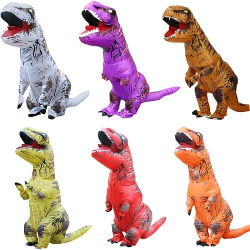 Funny Carnival Adult Kids Dino Inflatable Costumes Christmas Cosplay Party Costume Fancy Halloween Purim T-Rex Dinosaur Jumpsuit