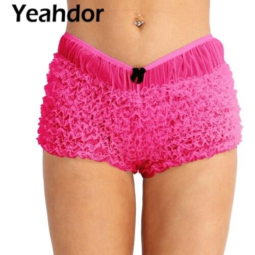 Womens Mini Briefs Underpants Ruffled Lace Bloomers Knickers Panties Erotic Underwear Nightwear Homme Wear for Lingerie Party