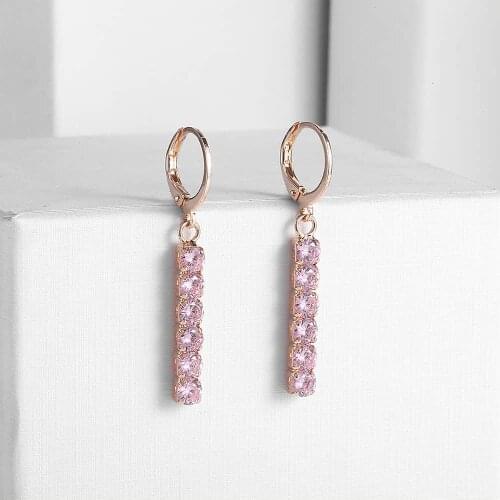 Womens Lady Rose Gold Filled Drop Earrings Pink Cubic Zirconia CZ Elegant Earrings GE243