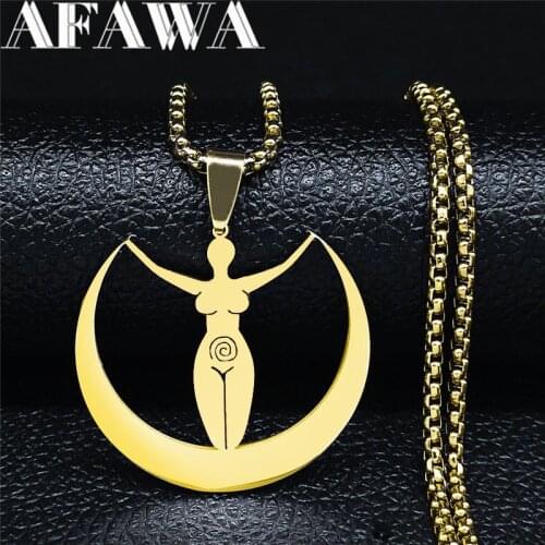 Witchcraft Moon Goddess Stainless Steel Necklaces Pendants Women/Men Gold Statement Necklace Jewelry colier femme NXS02