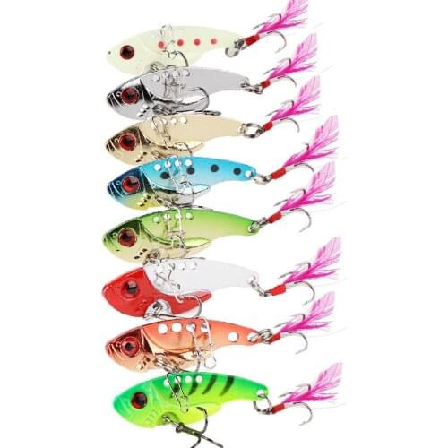 1Pcs Metal VIB 15g Fishing Lure Vibration Spoon Hard Baits with Feather Crankbait Wobbler Swimbait Cicada VIB Tackle