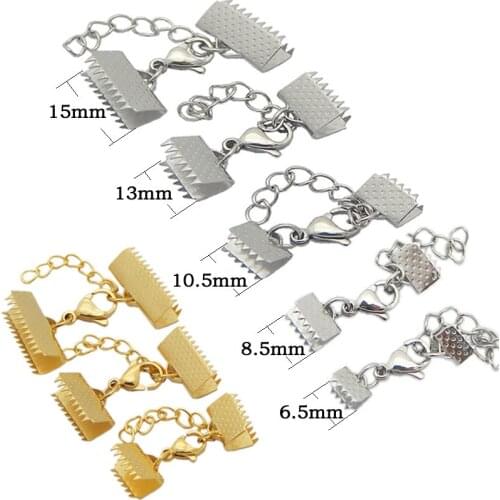 10pcs 6.5/8.5/10.5/13/15/20/25mm Stainless Steel Textured End Caps Crimp Clasps Fit Flat Leather Cord DIY Jewelry Findings