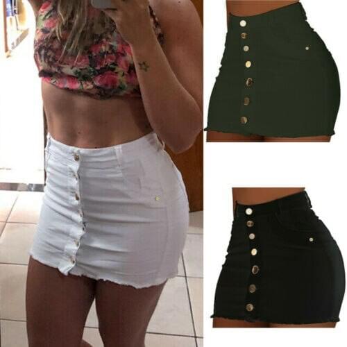 2021 Women Fashionable Casual Button Denim Jeans Bodycon Mini Skirts Strench High Waist Single-breasted Sexy Club Skirt Summer