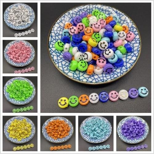 30pcs 10x6mm Oval Shape Smiley Beads Acrylic Spaced Beads For Jewelry Making DIY Charms Bracelet Necklac