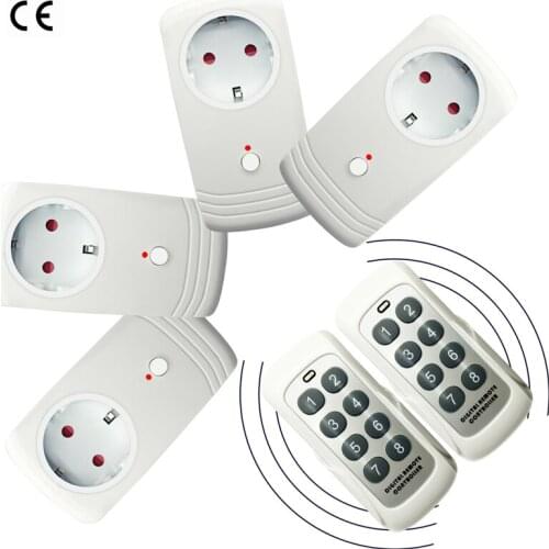 4pcs 433MHz Wireless Smart Socket with EU UK US plug Switch double 8 keys Remote Control Transmitter Power Outlet Light 2500W