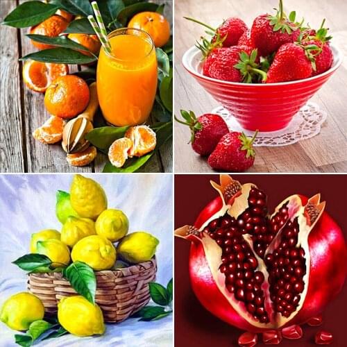 5D Diamond Painting Fruit Cup Cross Stitch Kit Strawberry Lemon Full Drill Embroidery Mosaic Art Picture of Rhinestones Decor