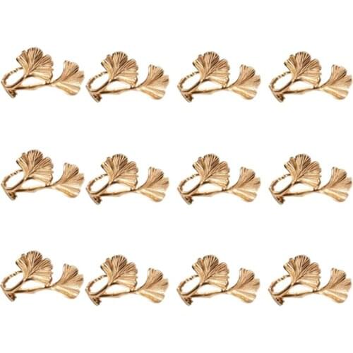 Promotion! 12Pcs Golden Gingko Leaf Napkin Ring Napkin Buckle Wedding Hotel Decoration Napkin Ring