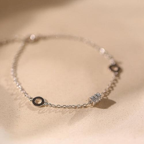 925 Sterling Silver Cylinder Bracelet For Women Delicate Geometric Micro Pave Zirconia Link Chain Bracelet For Women S-B122
