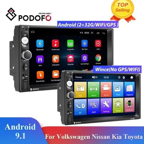 Podofo 2din Car Radio Android Car Multimedia Player 2din Autoradio GPS 2din for Volkswagen Nissan Hyundai Kia Toyota Universal