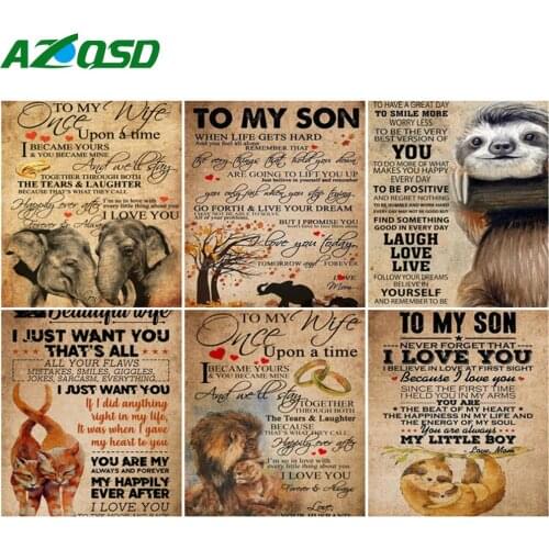 AZQSD Oil Painting By Number Elephant Handpainted Modern Wall Art Picture By Numbers On Canvas Text Kits Handmade Room Decor