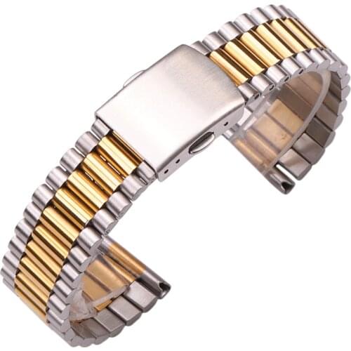 Stainless Steel Clock Bracelet Women Silver Gold Watchbands 12mm 14mm 16mm 18mm 20mm Metal Watch Strap Double Clasp