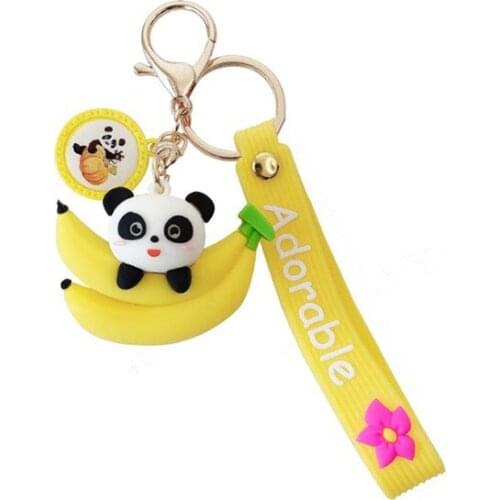 Cute Strawberry Watermelon Fruit Panda Keychain Cartoon Doll Keyring Diy Couple Women Backpack Car Pendant Resin Key Chains