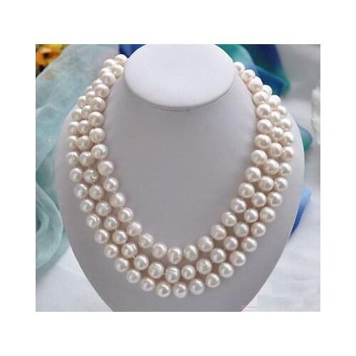 50 inch Huge AAA 9-10MM south sea white baroque pearl necklace Gold Clasp