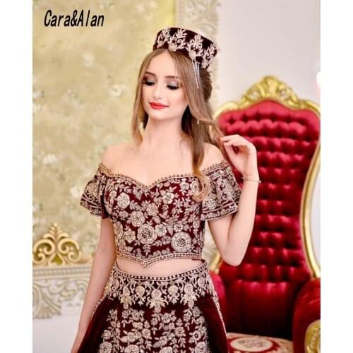Two Pieces Albanian Prom Dresses 2021 Velour Appliqued Arabic Evening Dress Woment Party Abendkleider robe de soirée de mariage