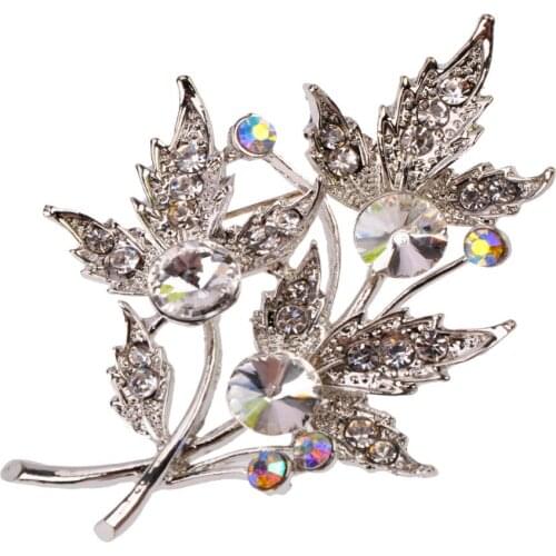 Hot Sell Rhodium Plated Clear Crystal Big Leaf Brooch for women Wedding Accessories BRO16