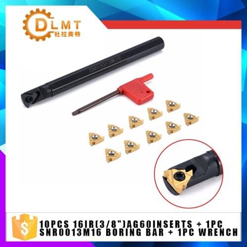 10pcs 16IR(3/8")AG60 Carbide Inserts + 1pcs SNR0013M16 CNC Lathe Turning Tool Boring Bar + 1pcs Spanner