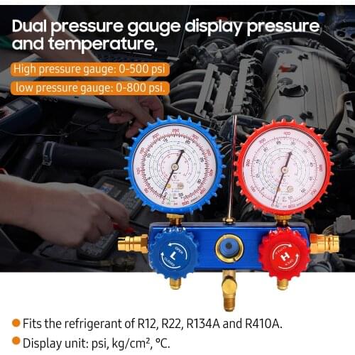 KKmoon 3 Way AC/HVAC Manifold Gauge Set High/Low Pressure Refrigeration Gauge R12 R22 R134A R410A Refrigerant Gauge