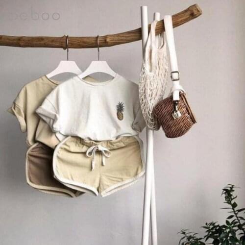 2021 Summer Korean Ins Children Clothing Sets For Boys And Girls Short Sleeve Tops With Pineapple + Shorts 2-6 Years Old Clothes