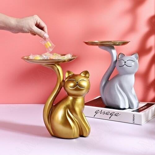 Cat Storage Ornaments Nordic Resin Candy Storage Tray Statue Coffee Table Desktop Organizer Figurines Home Decoration Modern