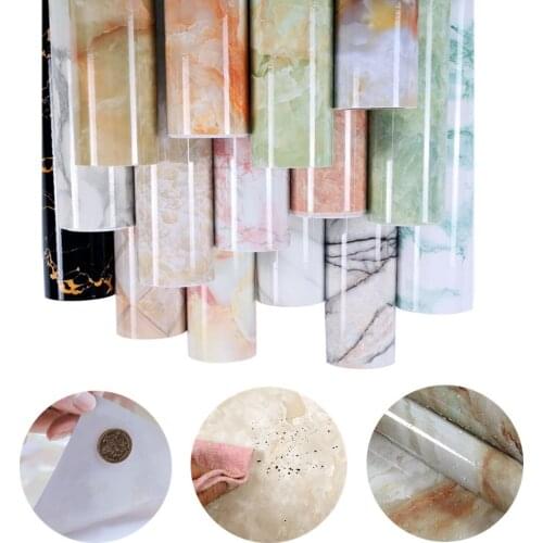 1m/3m Imitation Marble Wall Sticker Vinyl DIY Self Adhesive Waterproof Wallpaper Desktop Bathroom Kitchen Renovation Home Design