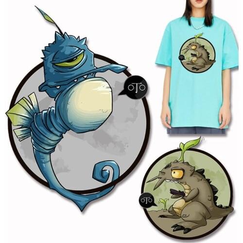 Cartoon anime dinosaur animal pattern Heat Vinyl Ironing Stickers Decor Character Patch for Clothing Washable DIY Appliques