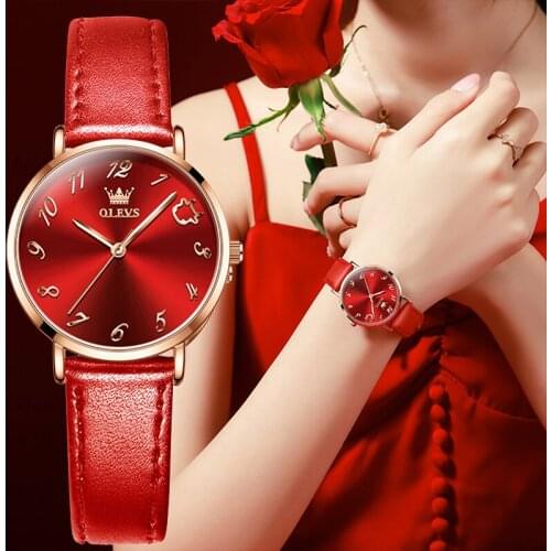 OLEVS Luxury Fashion Watch Women Leather Watch Ladies Simple Quartz Bracelet Wrist Watch Womens Clock Zegarek Damski 2021 Reloj