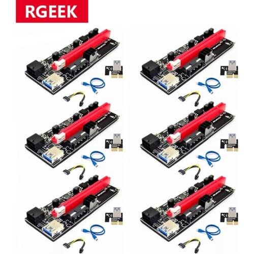 RGEEK 6pcs VER009 USB 3.0 PCI-E Riser VER 009S PCI Express 1x 4x 8x 16x Extender Adapter Card to SATA 15Pin to 6 Pin Power Cable