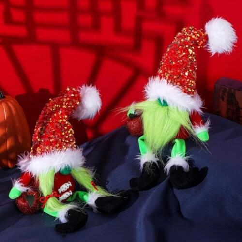 Christmas Decoration Dwarf Faceless Doll Green Fur Monster Gnomes Plush Rudolph Goblin Toy Xmas Home Office Decor Children Gift