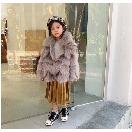 2020 NEW real genuine natural girls fox fur coat with fox fur collar child fashion fur jacket kids warm winter outwear