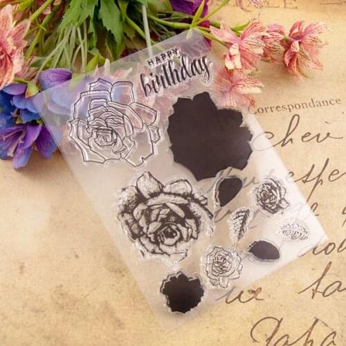 Happy Birthday Rose Flower Silicone Transparent Rubber Stamp Background Clear Stamps DIY Scrapbooking Card Making