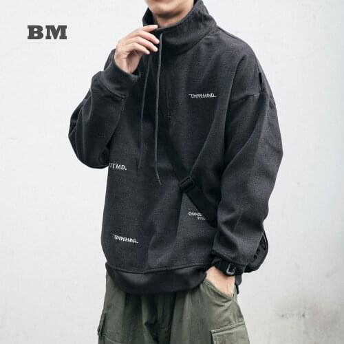 Autumn Winter Letter Embroidery Thick Turtleneck Sweatshirt Japanese Streetwear High Quality Casual Pullover Harajuku Top Men