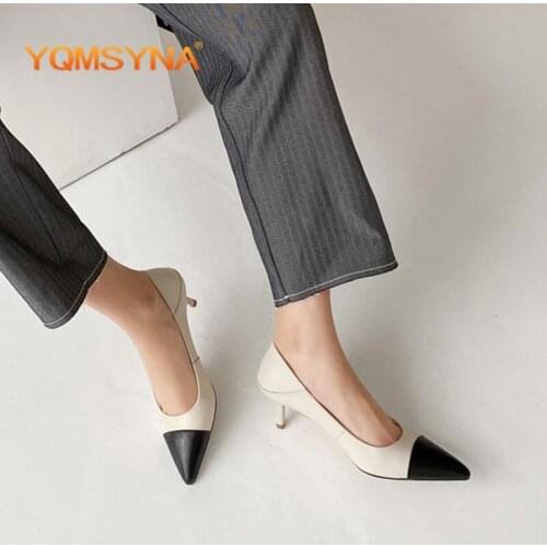 YQMSY Fashion Pumps Women Office Career Thin Heels Genuine Leather Pointed Toe High Heels Shoes Mixed Colors Shallow Shoes AS220