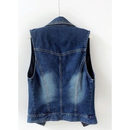 Spring New Blue Denim Vest Female High Street Short Waistcoat Casual Biker Sleeveless Jacket Zipper Lapel Work Vests S-3XL