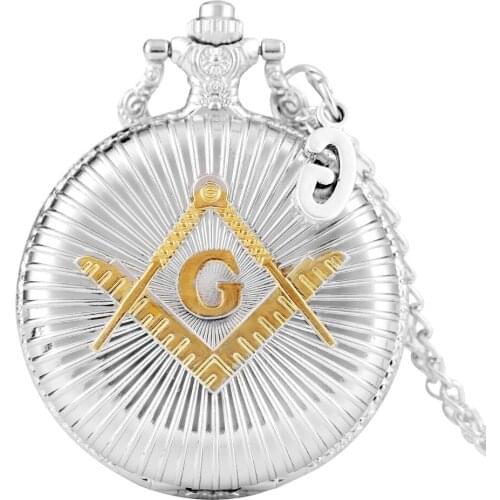 Vintage Masonic Freemason Freemasonry Theme Quartz Pocket Watch Silver Gold Necklace Chain Pendant Retro Clock Hours Men Women