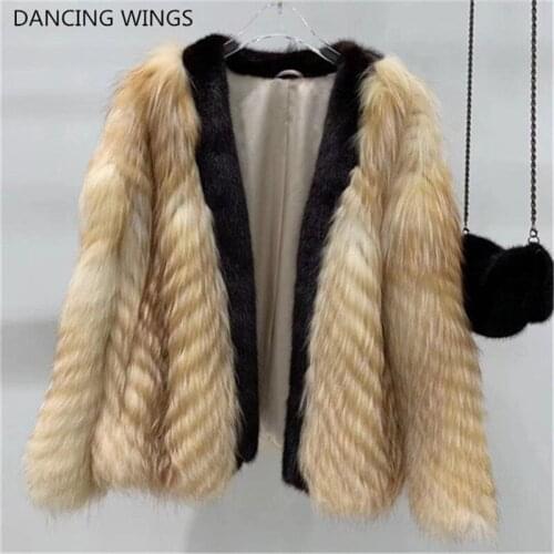 Winter Womens Clothing Whole Skin Fox Fur Coat Real Mink Fur Collar woman winter coats and jackets