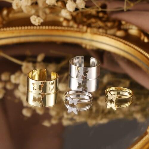 ZOVOLI Punk Fashion Butterfly Rings For Women Men Gold Silver Color Lover Couple Butterfly Ring Set Opening Wedding Jewelry