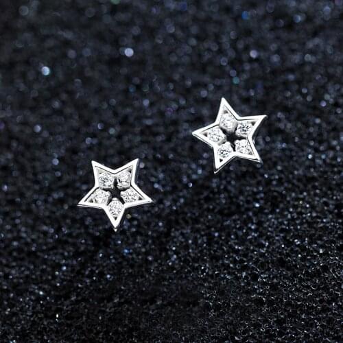 MloveAcc Starshine Clear CZ 925 Sterling Silver Star Push-back Women Stud Earrings Jewelry Brincos Pendientes Muje