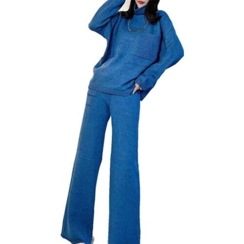 Womens sweater suit was thin knitted suit autumn and winter new fashion high-necked sweater wide leg pants two-piece suit