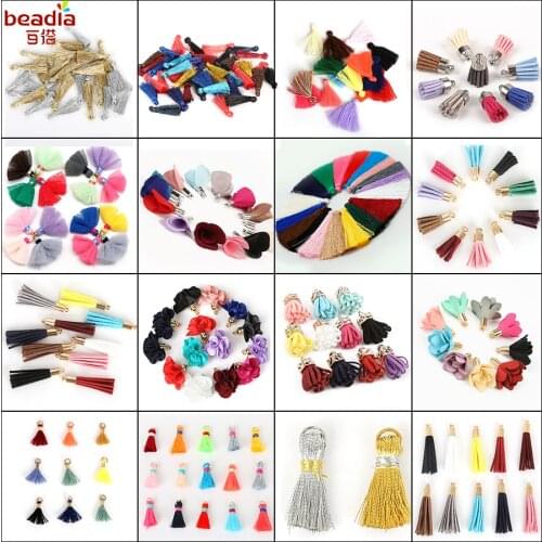 10-50pcs mixed Types Tassel Findings Flower,Silk,Polyester Charms Pendant Drop Earring Tassel for Jewelry DIY Supplies Making