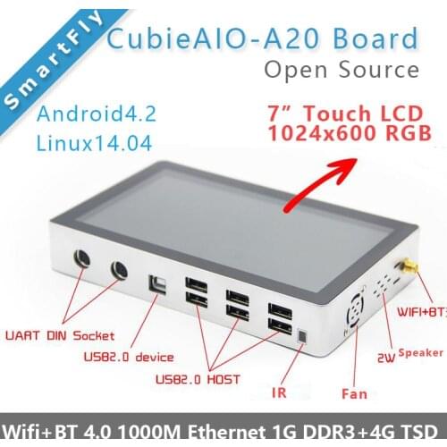 CubieAIO A20 All In One MiniPC BOX with 7"LCD open source Android Linux UART x4 USB x6 Allwinner A20, ARM DEMO BOARD